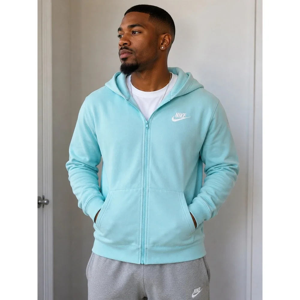 Nike Sportswear Club Fleece Full-Zip Hoodie Aqua Blue DC7118-482 Mens XL